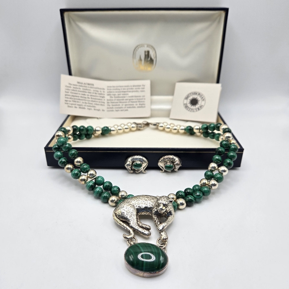 Carol Felley Necklace Earring Set Cheetah Leopard Stone Sterling Southwest